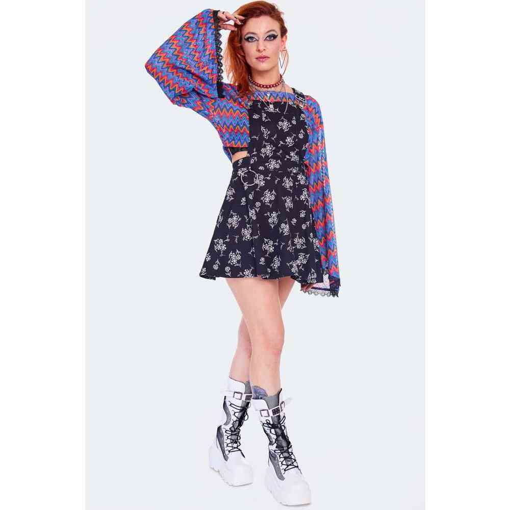 Jawbreaker - Skull Ditsy Flowers Pinafore Robe courte - Noir